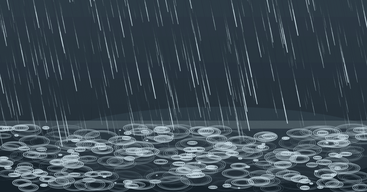 雨の生成アート(降る雨脚と水面の波紋)